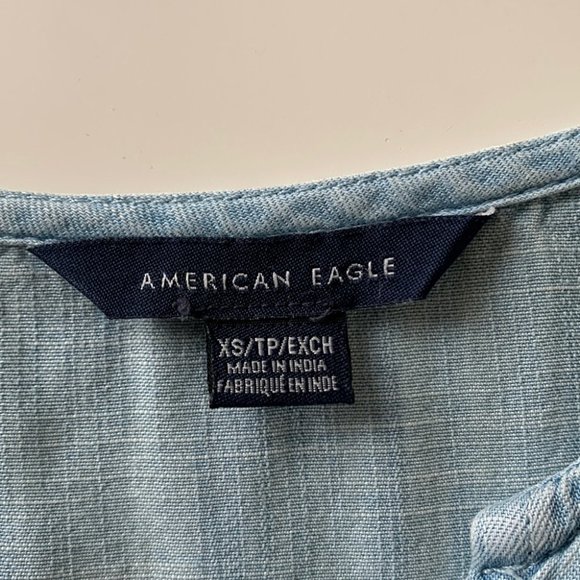 American Eagle Chambray Ruffle Peplum Top - Picture 6 of 7